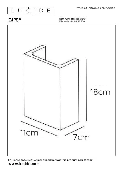 Lucide GIPSY - Wandleuchte - 1xG9 - Weiß - TECHNISCH